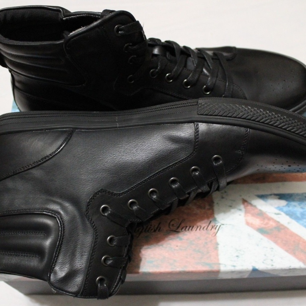 ENGLISH LAUNDRY BABA BLACK LEATHER HI-TOP SNEAKER - Picture 6 of 6